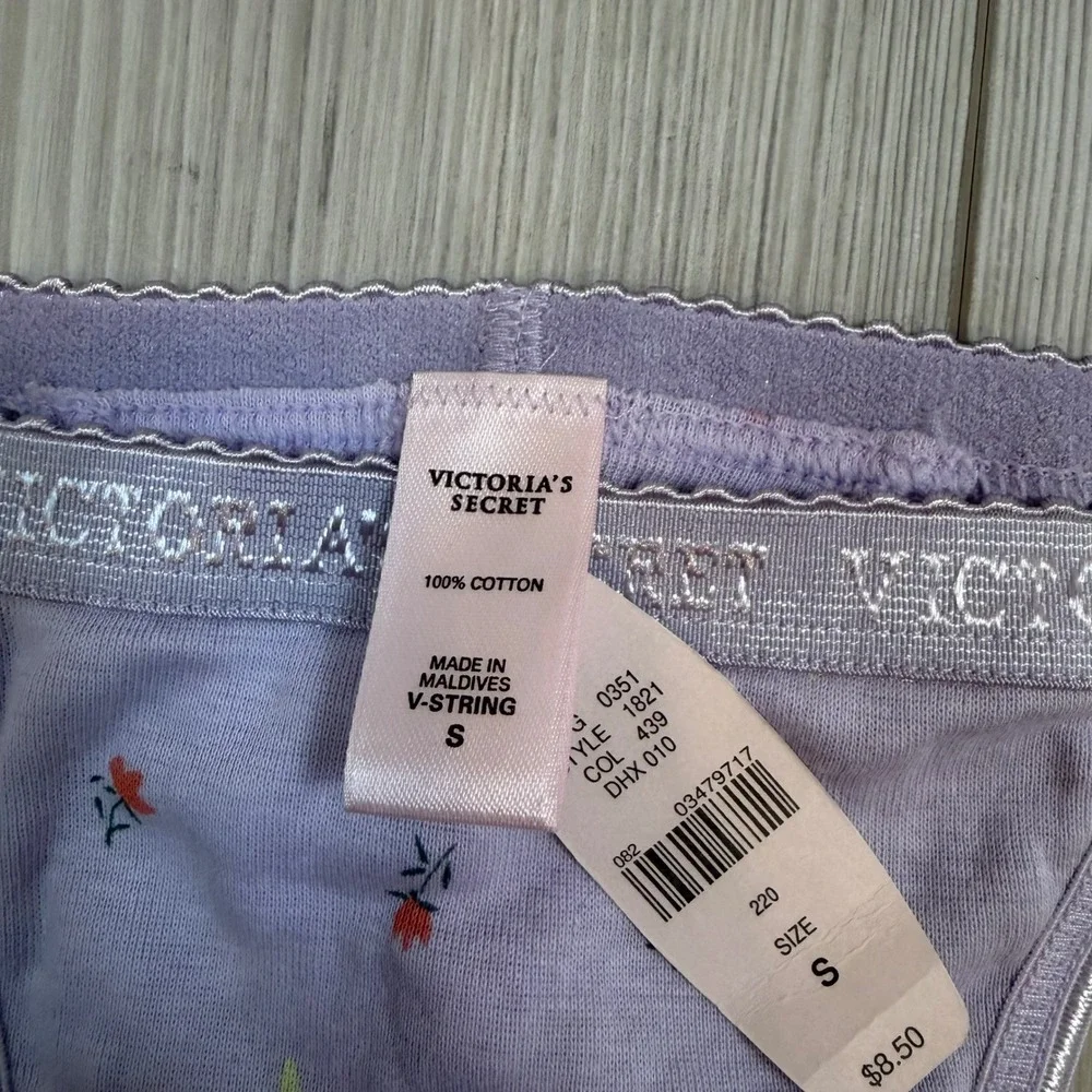 Vintage Victorias Secret V-String Thong Lavender Floral‎ Cotton Panty 1821 S NWT